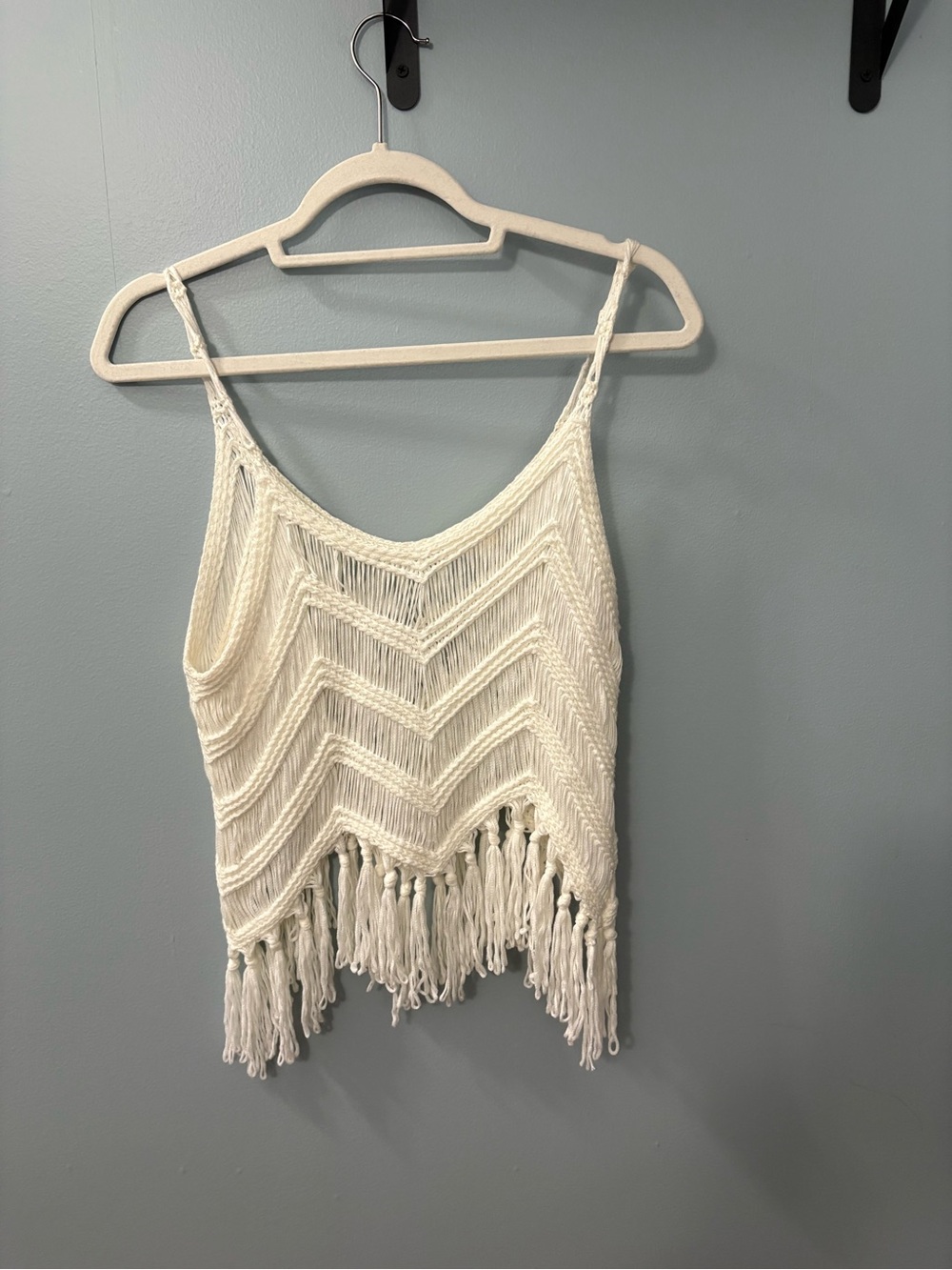 Rebellion Again White Crochet Fringe Tank Top